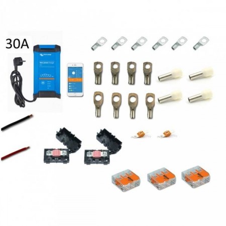 Bobil tilleggslader Victron 30A 3 kanaler med 2 kabelkit.
