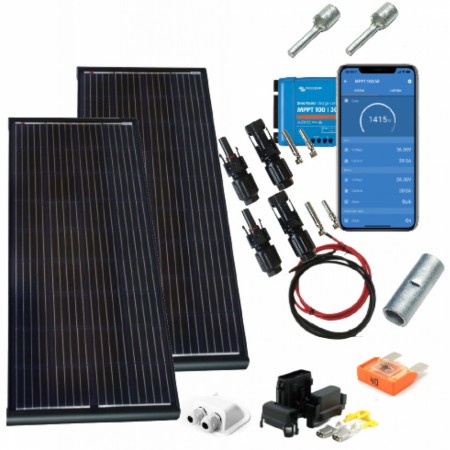 SKANBATT 2x 158x68,5 - 400w AERO 2x200W Black komplett kit med VICTRON BT MPPT.