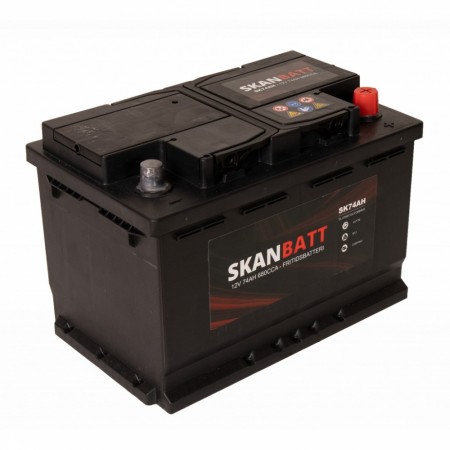 SKANBATT Fritidsbatteri 12V 74AH 680CCA (278x175x190/190mm) +høyre.