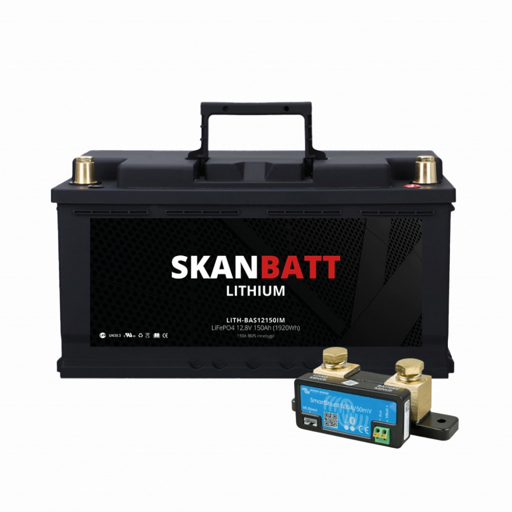 SKANBATT Lithium Batteri 12V 150AH 150A BMS (352x174x190mm) - BLUETOOTH med SmartShunt fra Victron.