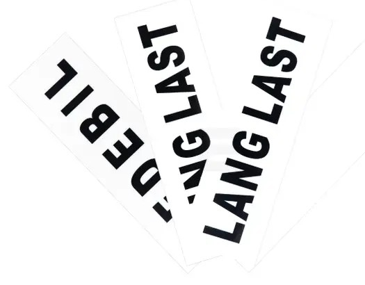 I denne pakken får 2 stk LANG LAST, 2 stk TUNG LAST, 2 stk LEDEBIL og 2 stk skilt uten tekst.