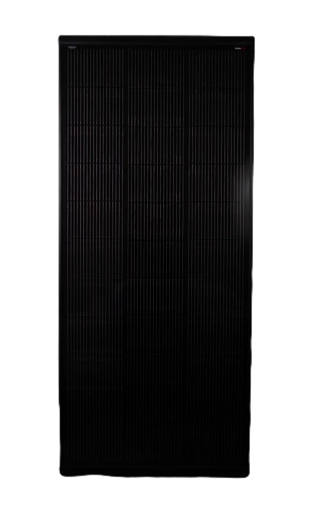 All black N-type TOPCON solcellepanel med Aero-spoilere og 7 meter fastmontert kabel, utviklet for enkel montering og stabil energiproduksjon i krevende nordiske forhold.